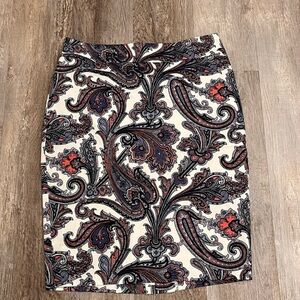 Ann Taylor Skirt Womens Paisley Floral Pencil Skirt Size 4 White Black Blue Pink